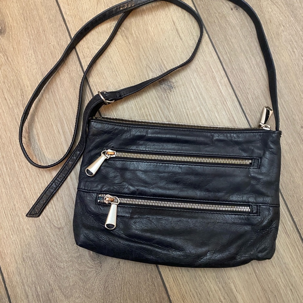 HOBO Black Leather Crossbody Bag with Silver Accents